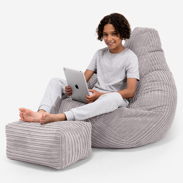 Pouf Gamer pour Enfant 6-14 ans - Côtelé Gris Argent 01