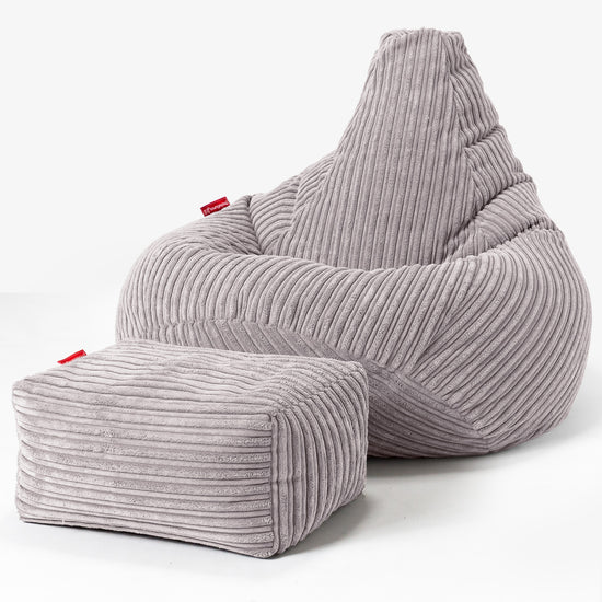 Pouf Gamer pour Enfant 6-14 ans - Côtelé Gris Argent 03