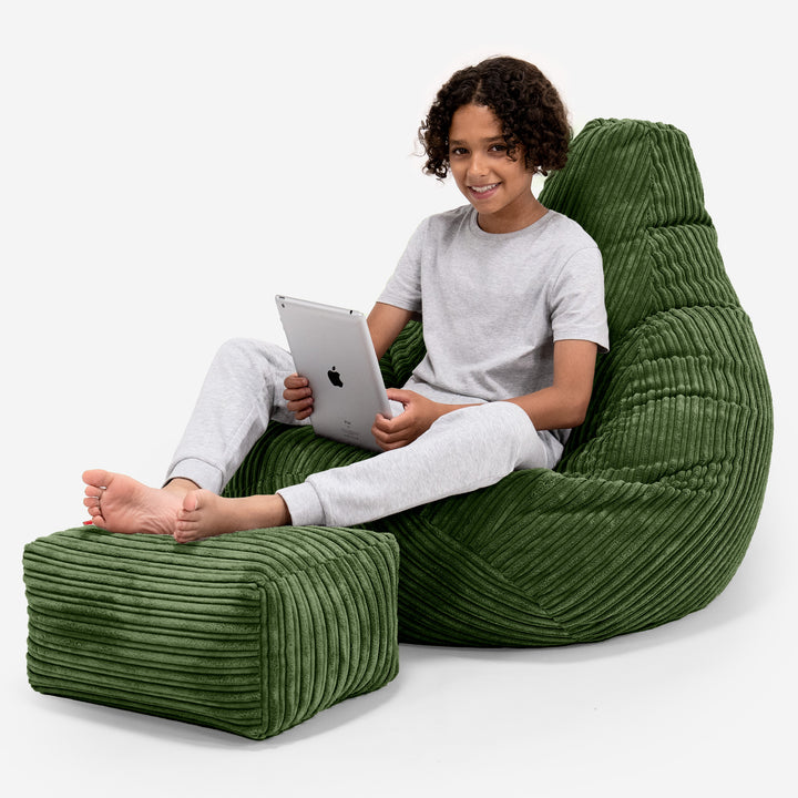 Pouf Gamer pour Enfant 6-14 ans - Côtelé Vert Forêt 01