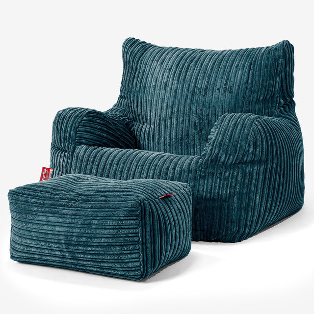 Joséphine Pouf Fauteuil Design - Côtelé Bleu Canard 02