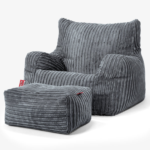 Pouf Fauteuil Design - Côtelé Gris Acier 01