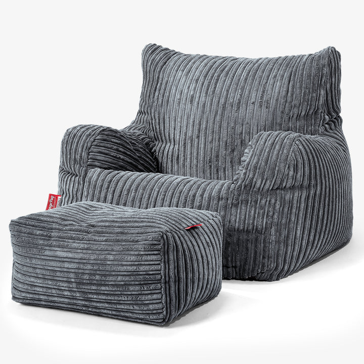 Pouf Fauteuil Design - Côtelé Gris Acier 02