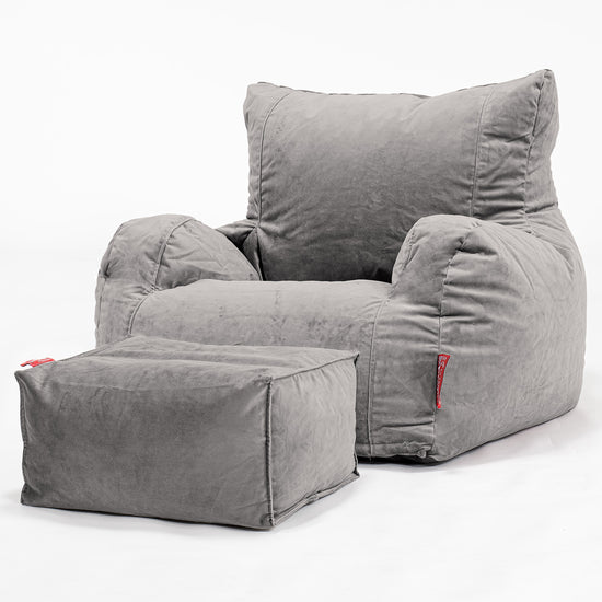 Pouf Fauteuil Design - Velours Argent 02
