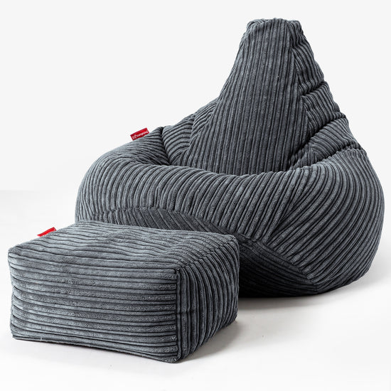 Pouf Poire Gamer - Côtelé Gris Ardoise 01