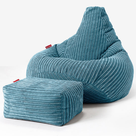 Pouf Poire Gamer - Côtelé Mer Égée 01