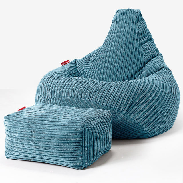 Pouf Poire Gamer - Côtelé Mer Égée 01