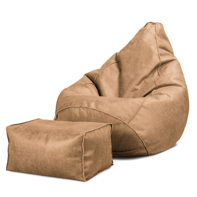 Pouf Poire Gamer - Cuir Vintage Marron Clair 01