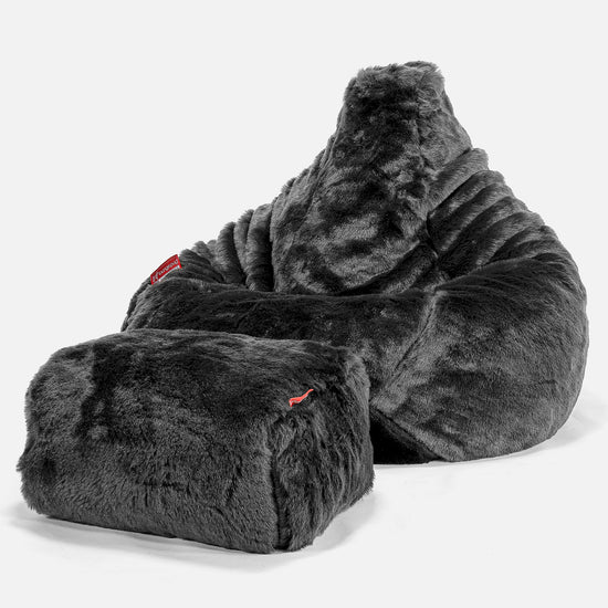 Pouf Poire Gamer - Fausse Fourrure Noir 01