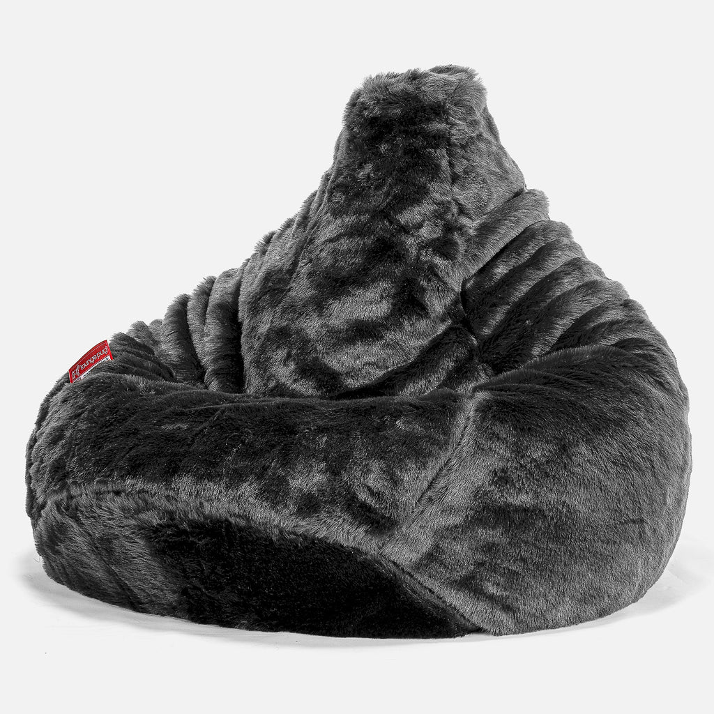 Pouf Poire Gamer - Fausse Fourrure Noir 02