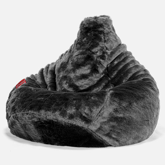 Pouf Poire Gamer - Fausse Fourrure Noir 02