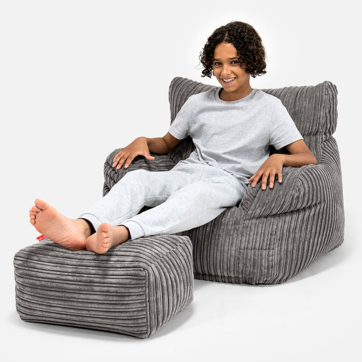 Pouf Fauteuil pour Ados 6-14 ans - Côtelé Anthracite 01