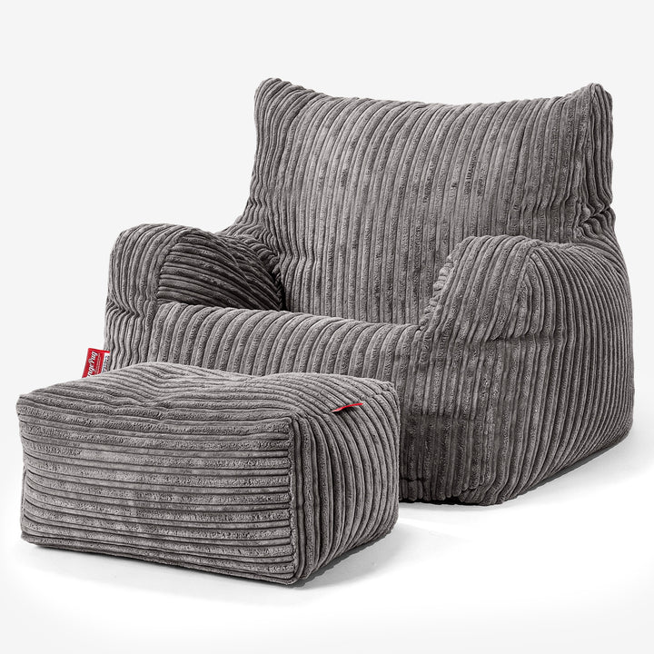 Pouf Fauteuil pour Ados 6-14 ans - Côtelé Anthracite 03