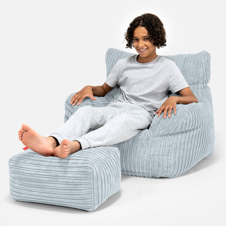 Pouf Fauteuil pour Ados 6-14 ans - Côtelé Bébé Bleu 01