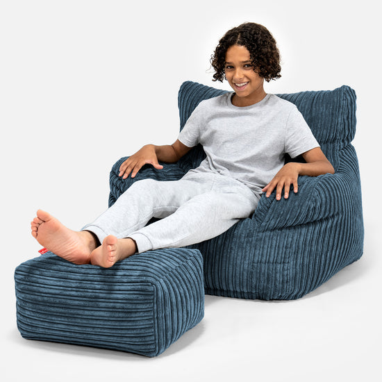 Pouf Fauteuil pour Ados 6-14 ans - Côtelé Bleu Marine 01