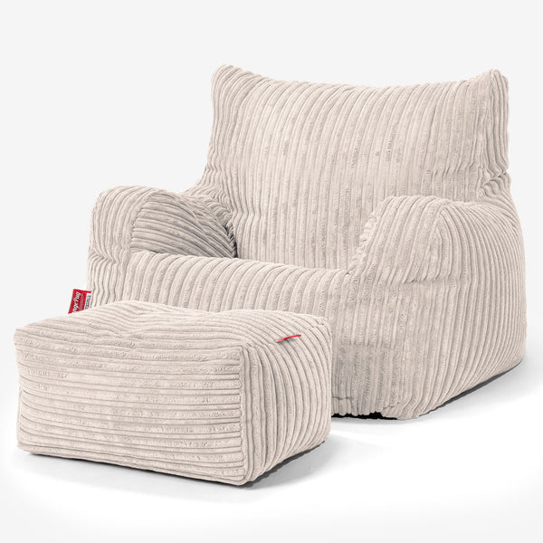 Pouf Fauteuil pour Ados 6-14 ans - Côtelé Crème 01