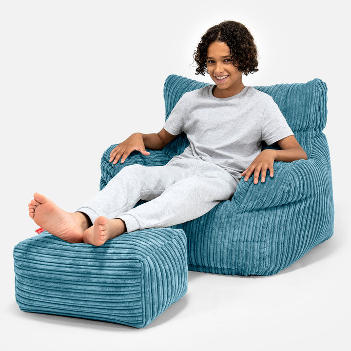 Pouf Fauteuil pour Ados 6-14 ans - Côtelé Mer Égée 01