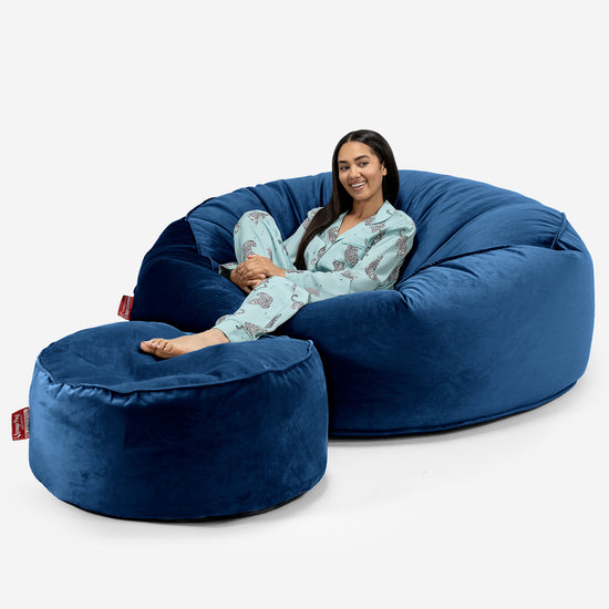 Canapé Pouf Géant Grande Mammouth - Velours Bleu Marine 02