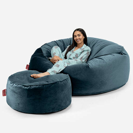Canapé Pouf Géant Grande Mammouth - Velours Mer Égée 02