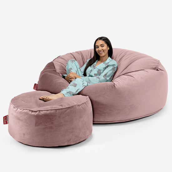 Canapé Pouf Géant Grande Mammouth - Velours Rose 02