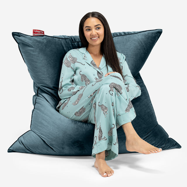 Pouf Géant XXL - Velours Mer Égée 01