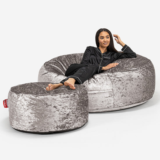 Canapé Pouf Géant Grande Mammouth - Vintage Velours Argent 02
