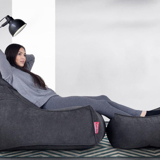 LOUNGE PUG, Gros Pouf Repose Pied, Gaufre Graphite