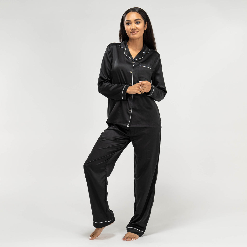 Pantalon de Pyjama en Satin Noir pour Femmes 01