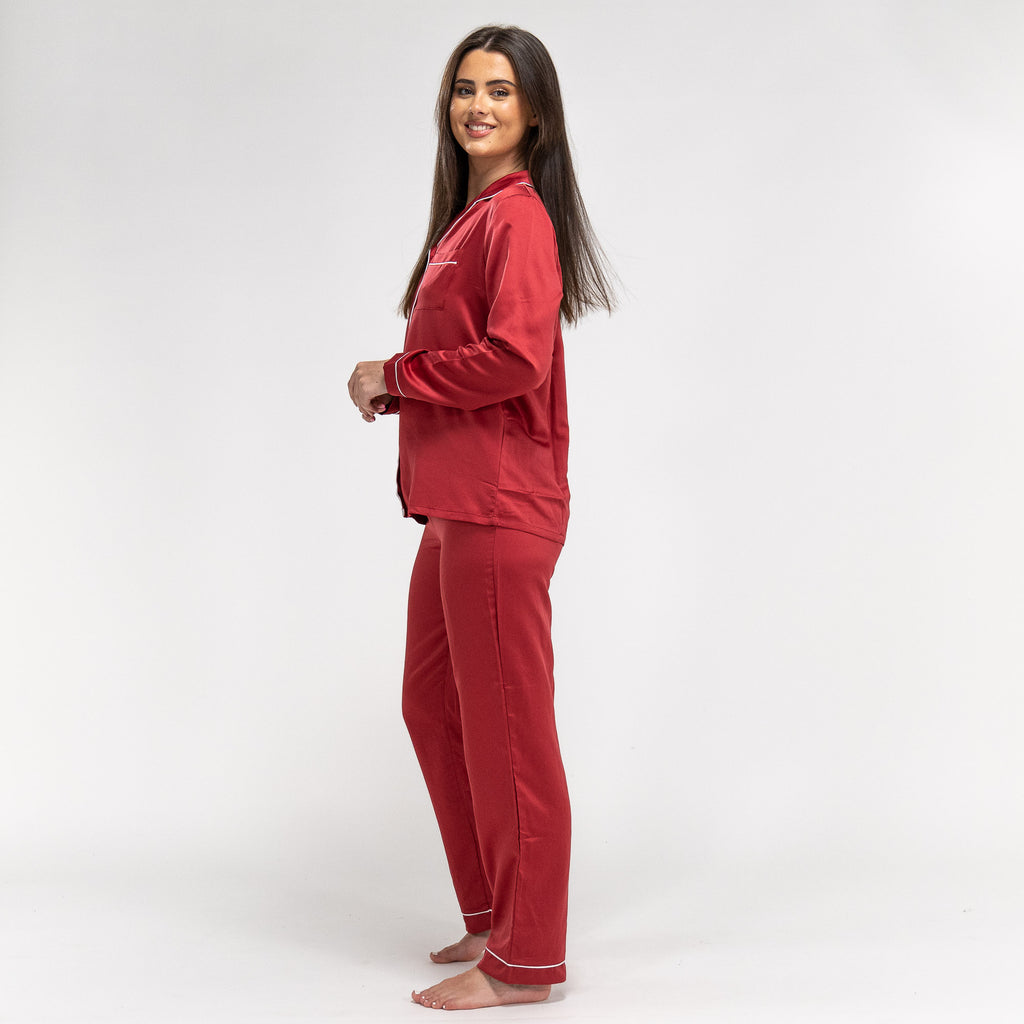 Pantalon de Pyjama en Satin Rouge pour Femmes 02