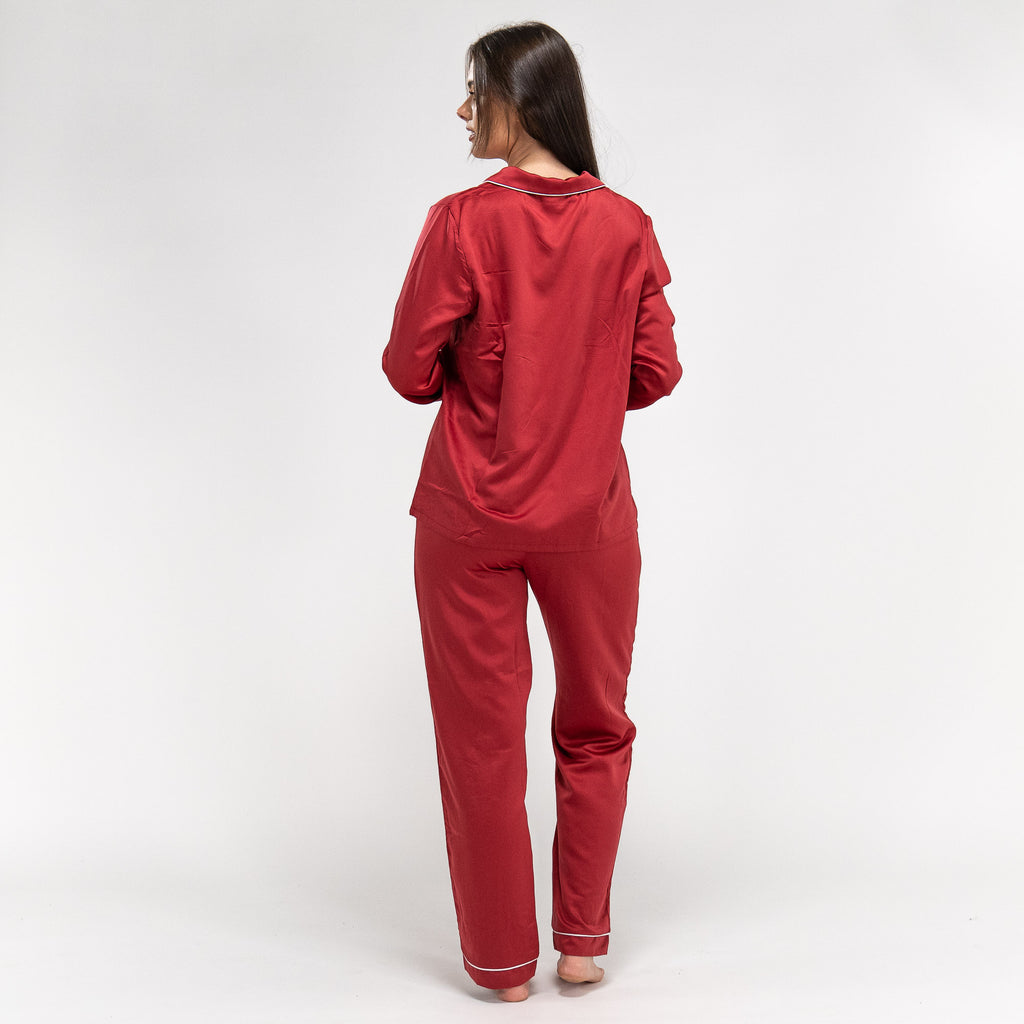 Pantalon de Pyjama en Satin Rouge pour Femmes 05