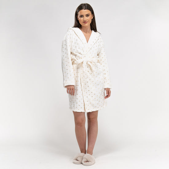 Peignoir en polaire imprime etoiles creme et or pour femmes taille S XL Creme Or Big Bertha Original CHF