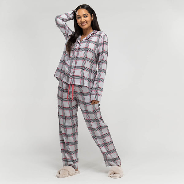 Pyjama en Coton à Carreaux Rose pour Femmes 01
