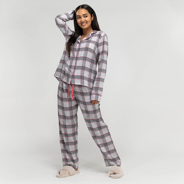 Pyjama en Coton à Carreaux Rose pour Femmes 01