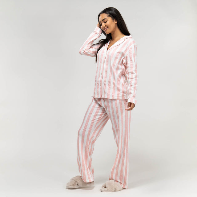 Pyjama en Jersey à Rayures Roses pour Femmes 01