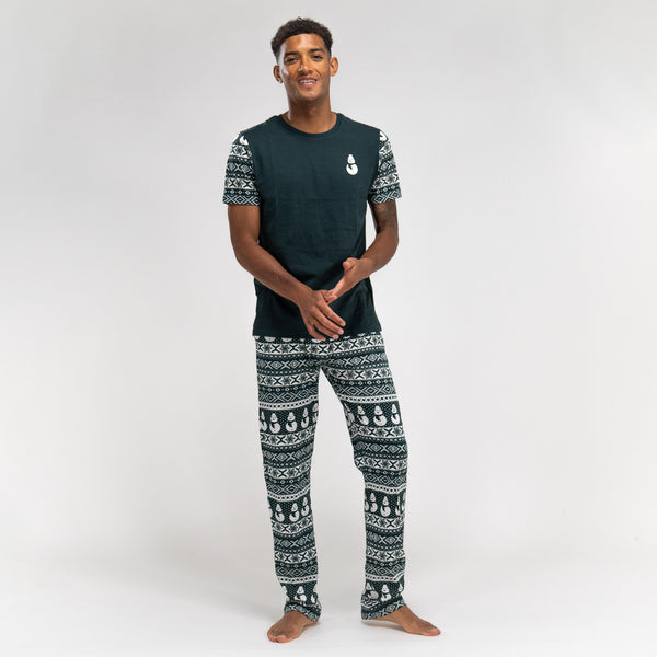 Pyjama en Jersey Vert avec Motif de Noël pour Hommes 01